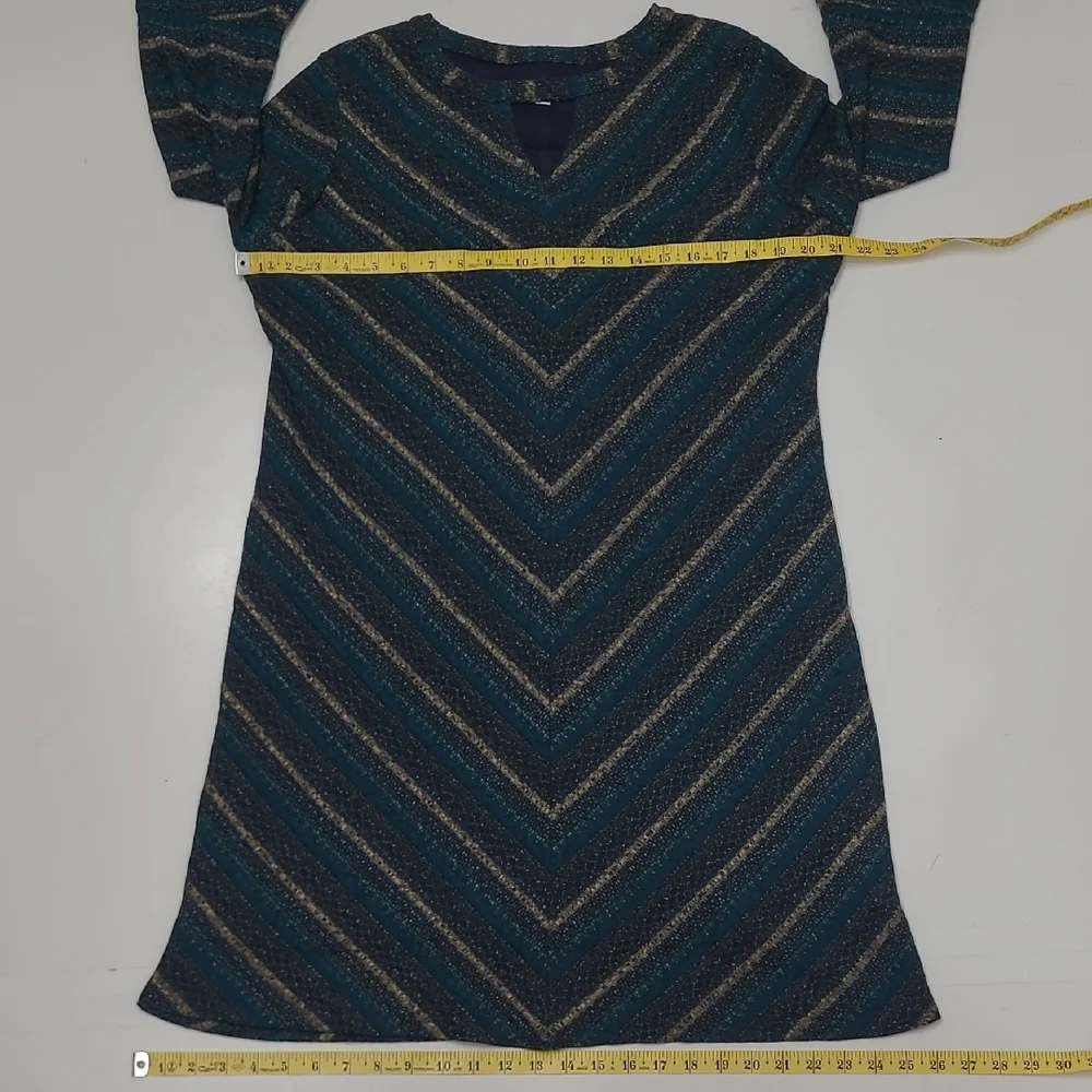 Studio One New York Boho Knit A-Line Dress Long Bell Sleeve Lined Chevron Cutout - Picture 12 of 17